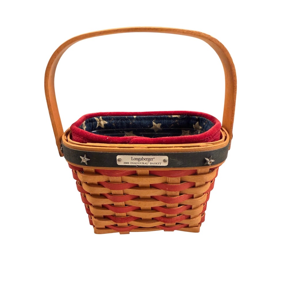 Longaberger 2001 Inaugural Basket Patriotic Red Blue‎ Handwoven with Liner Liner